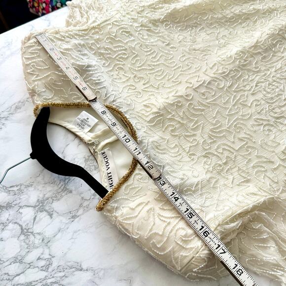 Vintage Night Vogue Cream Silk Beaded Gold Ornate Dress Women’s Size Medium - Picture 15 of 15